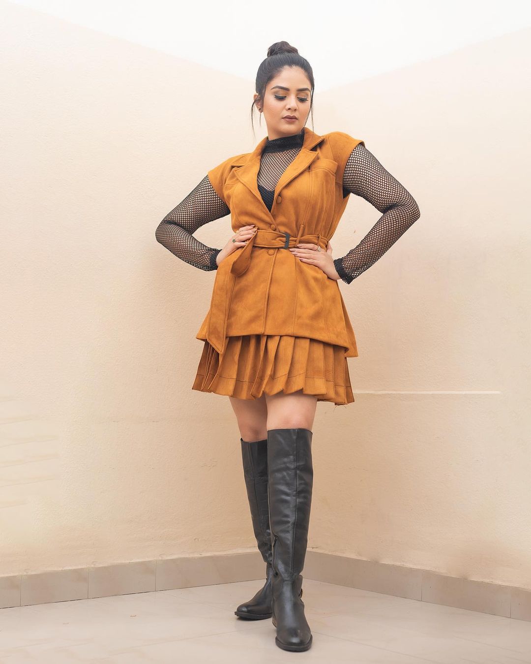 Telugu TV Actress Sreemukhi Stills in Yellow Lehenga Black Choli